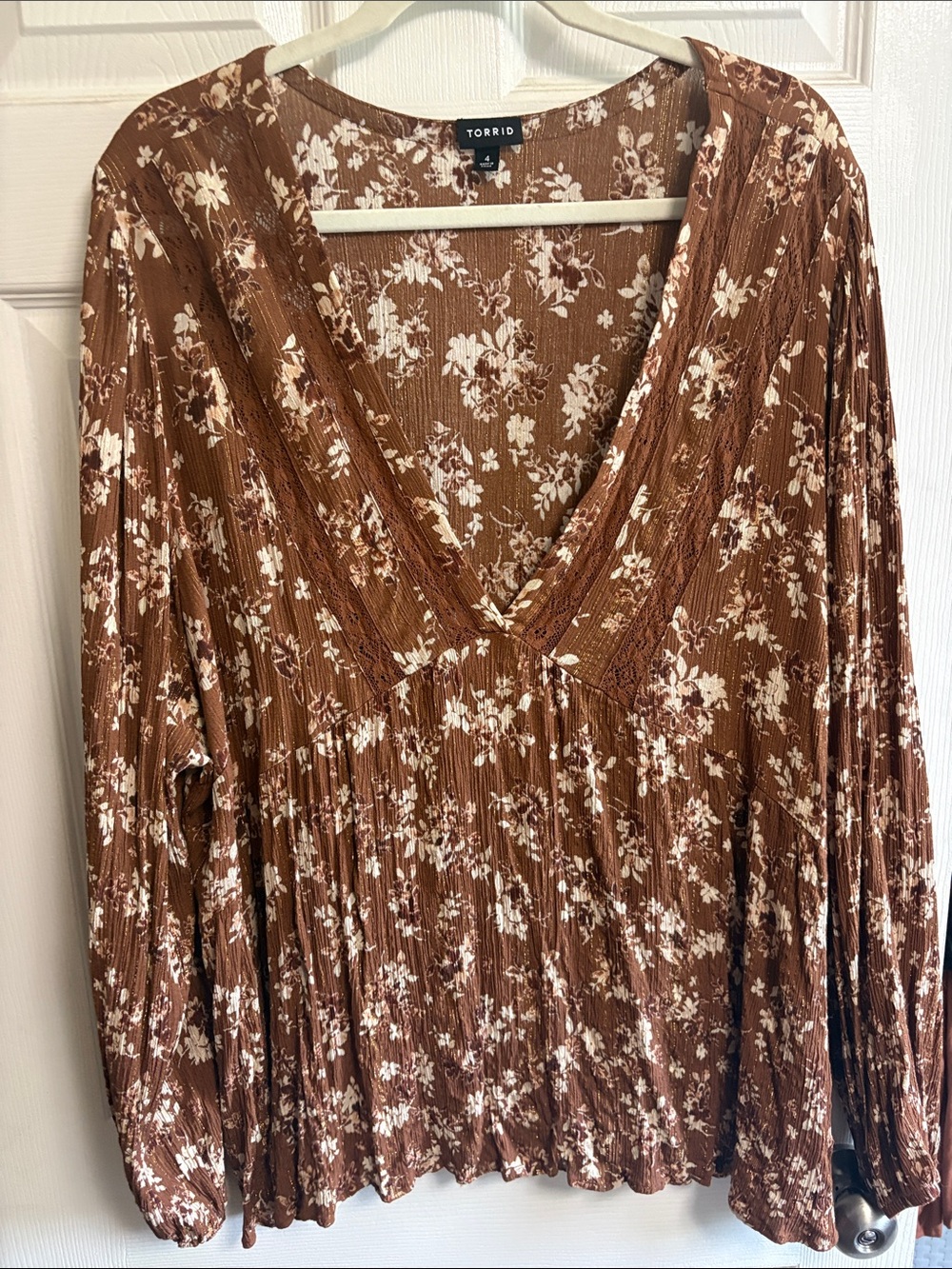 torrid Brown Cream Floral V-Neck Peasant Top